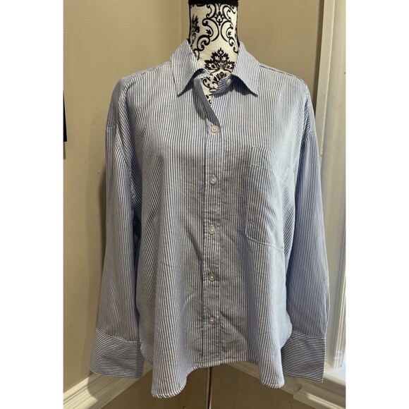 Lola River Shirt Women XL Striped Preppy Clueless Button Up Blue White - Picture 1 of 14